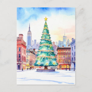 New Yorker Weihnachtsbaum und Skyline Postkarte