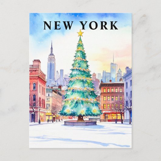 New Yorker Weihnachtsbaum-Winterreise Postkarte (Vorderseite)