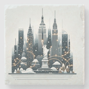 New Yorker Weihnachtseleganz - Anpassbare Weihnach Steinuntersetzer