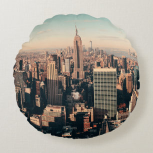 New Yorker Wolkenkratzer Dachterrasse Stadtansicht Rundes Kissen