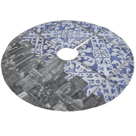 New Yorker Wolkenkratzer treffen auf portugiesisch Fleece Weihnachtsbaumdecke