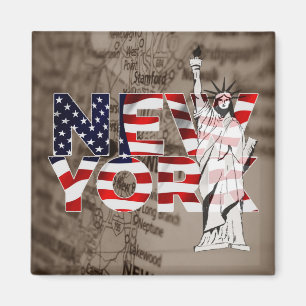 New- Yorkflaggen-Karten-Freiheits-Collage Magnet