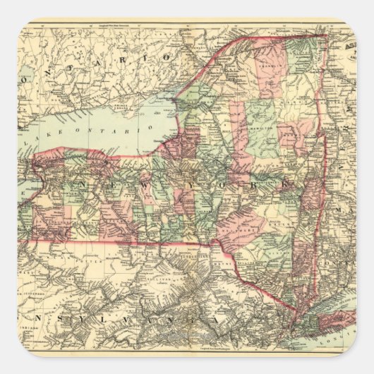 New YorkPanoramic MapNew York Quadratischer Aufkleber (Vorderseite)