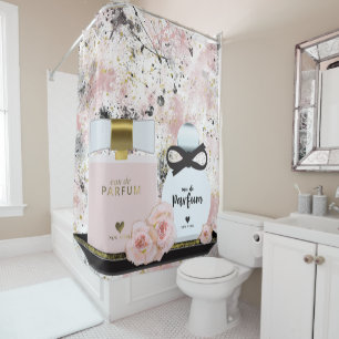 New- Yorkparfüm-Flaschen-Gold u. erröten rosa Duschvorhang