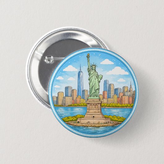New Yorks Freiheitsstatue Button (Vorne & Hinten)