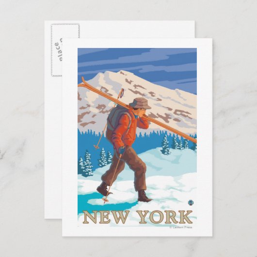 New YorkSkier Carry Skis Postkarte (Vorne/Hinten)
