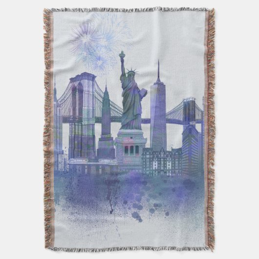 New- YorkSkyline - Aquarell-Blau Decke (Vorderseite Vertikal)
