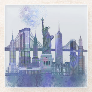 New- YorkSkyline - Aquarell-Blau Glasuntersetzer