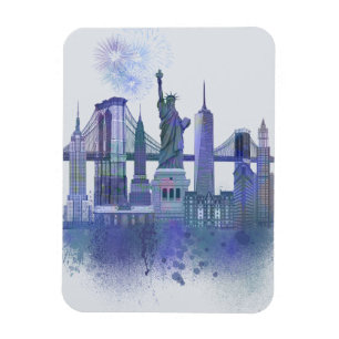 New- YorkSkyline - Aquarell-Blau Magnet