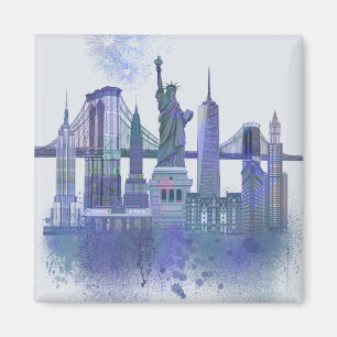 New- YorkSkyline - Aquarell-Blau Magnet