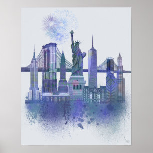 New- YorkSkyline - Aquarell-Blau Poster