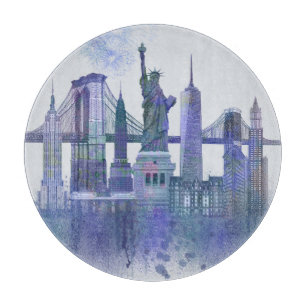 New- YorkSkyline - Aquarell-Blau Schneidebrett