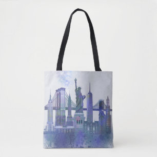 New- YorkSkyline - Aquarell-Blau Tasche