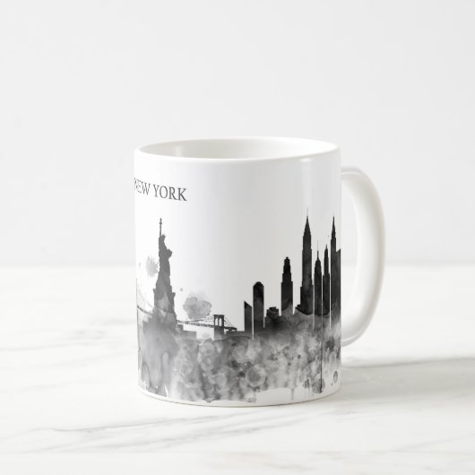 New- YorkSkyline-Aquarell-Schwarz-minimales Kaffeetasse (VorderseiteRechts)