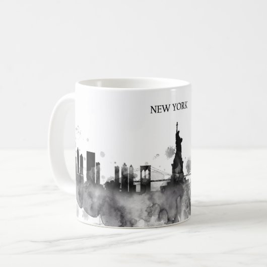New- YorkSkyline-Aquarell-Schwarz-minimales Kaffeetasse (Vorderseite Links)