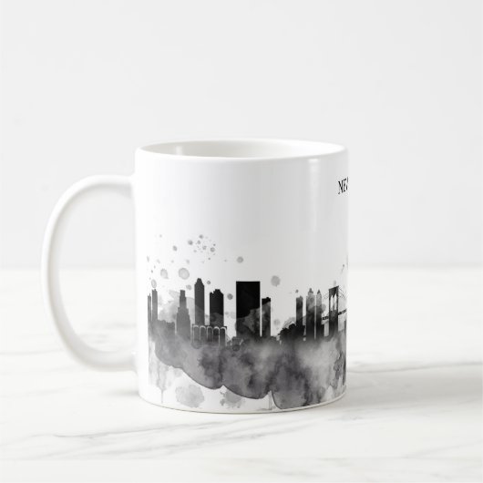 New- YorkSkyline-Aquarell-Schwarz-minimales Kaffeetasse (Links)