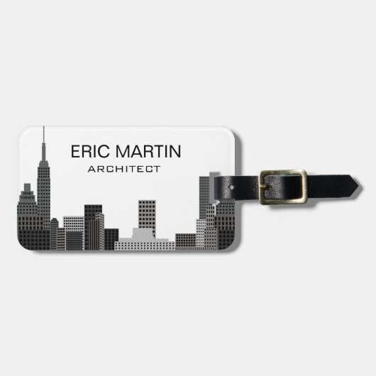 New Yorkskyline-grauer moderner personalisierter Gepäckanhänger (Vorderseite horizontal)