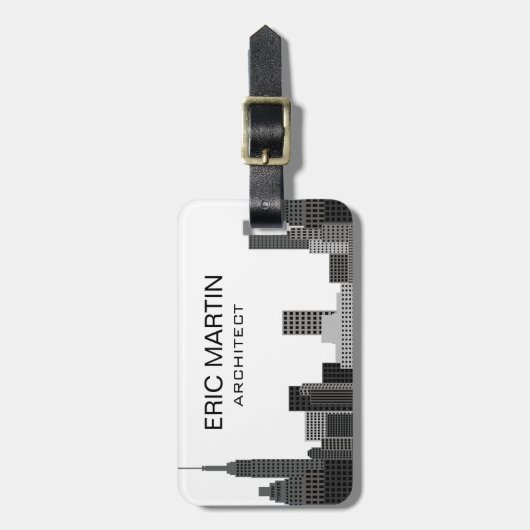 New Yorkskyline-grauer moderner personalisierter Gepäckanhänger (Vorderseite vertikal)