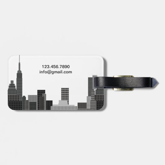 New Yorkskyline-grauer moderner personalisierter Gepäckanhänger (Rückseite horizontal)