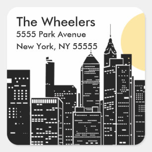 New Yorkskyline-Silhouette-Adressen-Etikett Quadratischer Aufkleber