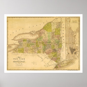 New- YorkStaats-frühe Karte 1839 Poster