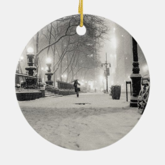 New- Yorkwinter - Snowy-Nacht - Bryant-Park Keramik Ornament (Hinten)