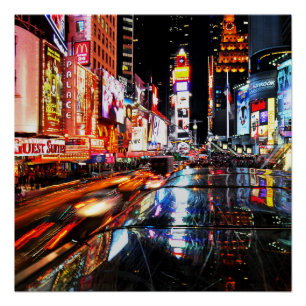 New- Yorkzeit-Quadrat-Lichter nachts Poster