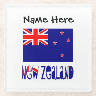 New Zealand and New Zealander Flag Personalized Glasuntersetzer
