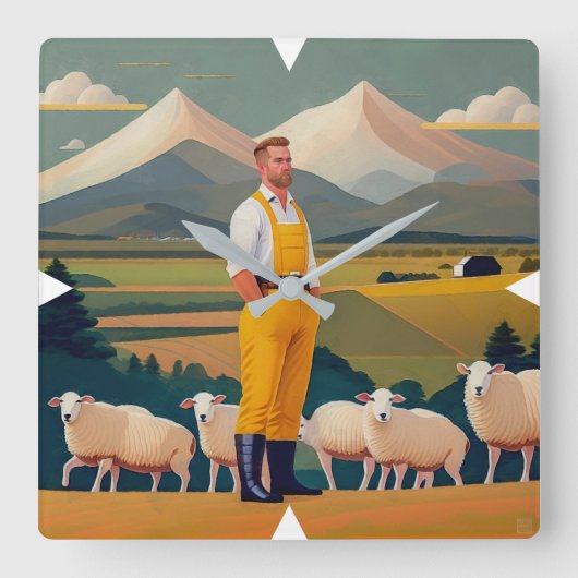 New Zealand Bauer Wall Clock Quadratische Wanduhr (Vorderseite)