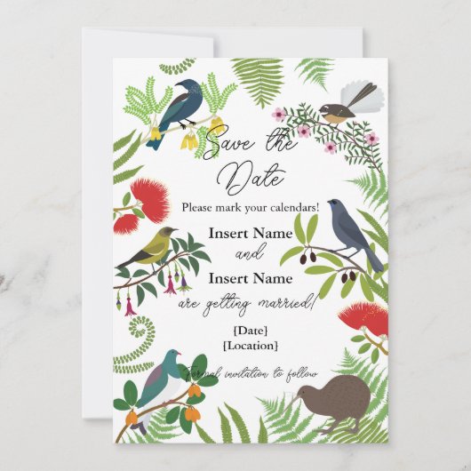 New Zealand Bird Wedding Save The Date (Vorderseite)