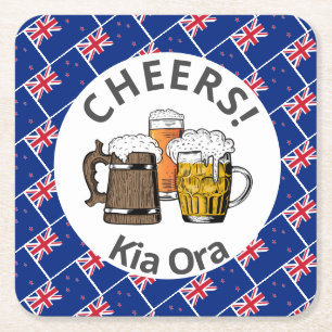 NEW ZEALAND Cheers Kia Ora Beer Rechteckiger Pappuntersetzer
