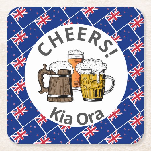 NEW ZEALAND Cheers Kia Ora Beer Rechteckiger Pappuntersetzer (Vorderseite)