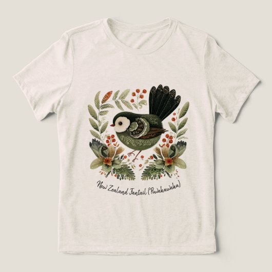 New Zealand Fantail Folk Art Tri-Blend Shirt (Design Vorderseite)