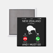 New Zealand Is Calling And I Must Go, Zealand Funn Magnet (Vorderseite/Rückseite)