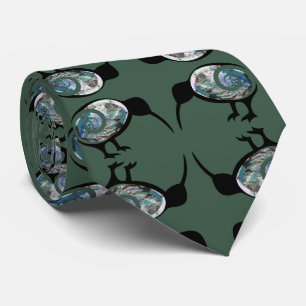 NEW ZEALAND KIWI BIRD BLACK PAUA PATTERN NZ KORU KRAWATTE