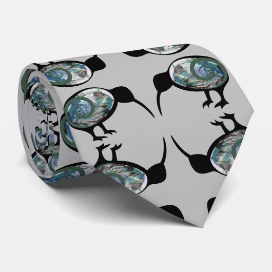 NEW ZEALAND KIWI BIRD BLACK PAUA PATTERN NZ KORU KRAWATTE (Gerollt)