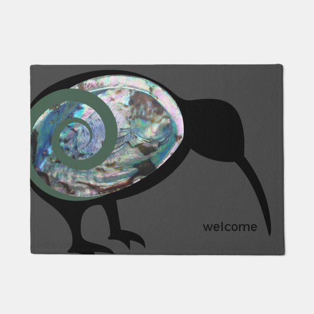 NEW ZEALAND KIWI BLACK PAUA FERN KORU GRAY CUSTOM FUßMATTE (Vorderseite)