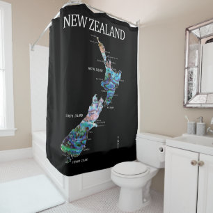 NEW ZEALAND KIWI MAP PAUA DUSCHVORHANG