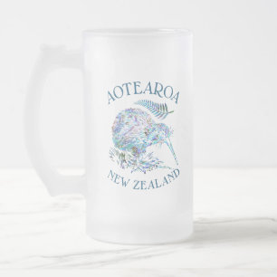 NEW ZEALAND KIWI PAUA GLASS MATTGLAS BIERGLAS