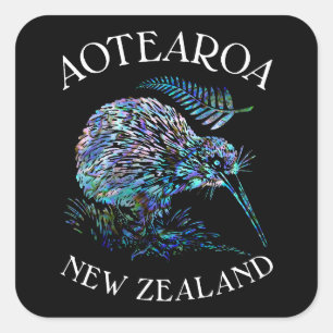 NEW ZEALAND KIWI PAUA QUADRATISCHER AUFKLEBER