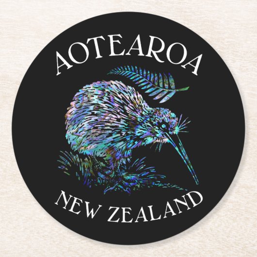 NEW ZEALAND KIWI PAUA RUNDER PAPPUNTERSETZER (Vorderseite)