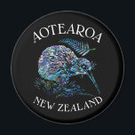 NEW ZEALAND KIWI UND FERN PAUA MAGNET<br><div class="desc">Klassischer Neuseeländischer Fliegenvogel - die Kiwi - und ein einheimischer Farn,  in den lebhaften Farben der Paua-Muschel.</div>