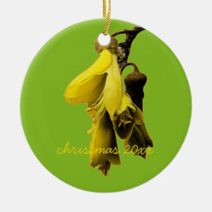 NEW ZEALAND KOWHAI BLUME YELLOW GREEN FARBE KIWI KERAMIK ORNAMENT