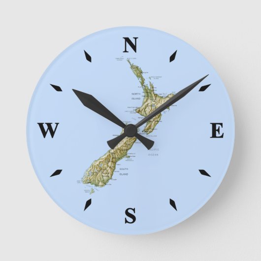New Zealand Map Clock Runde Wanduhr (Vorderseite)