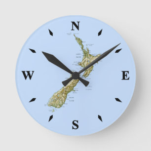 New Zealand Map Clock Runde Wanduhr