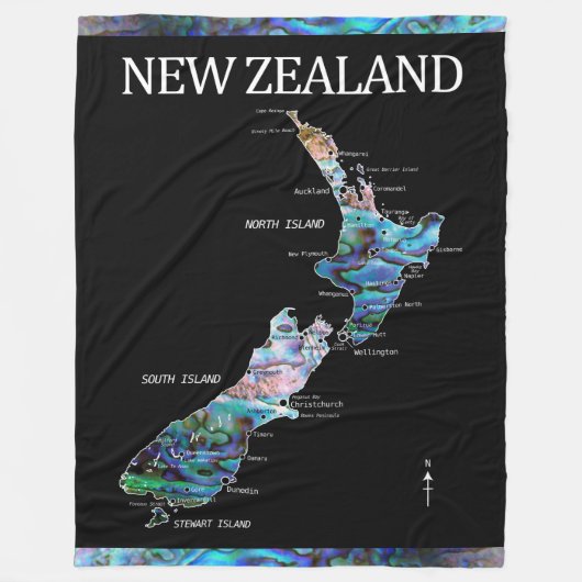 NEW ZEALAND MAP PAUA DURCH BLANKET FLEECEDECKE (Vorderseite)