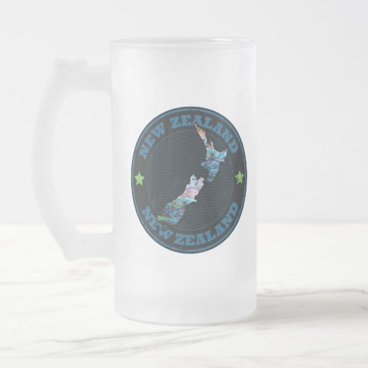 NEW ZEALAND MAP PAUA GLASS MATTGLAS BIERGLAS (Links)