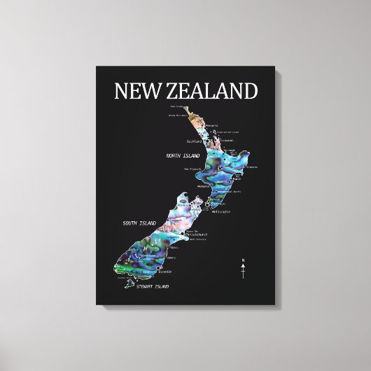 NEW ZEALAND MAP PAUA LEINWANDDRUCK (Vorderseite)