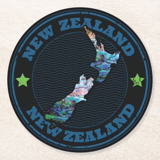 NEW ZEALAND MAP PAUA RUNDER PAPPUNTERSETZER (Vorderseite)