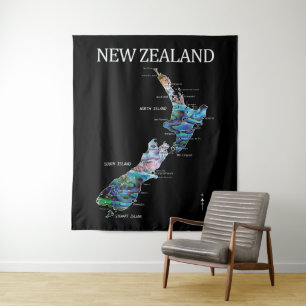 NEW ZEALAND MAP PAUA WANDTEPPICH